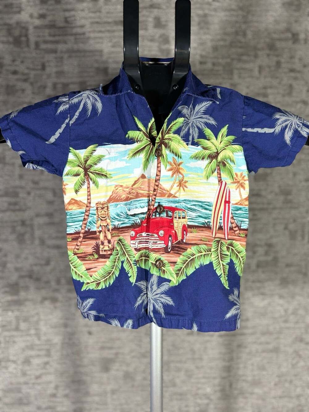 Ky's Made in Hawaii Boy's Aloha Shirt‎ Tropical Tiki Woody Car Print